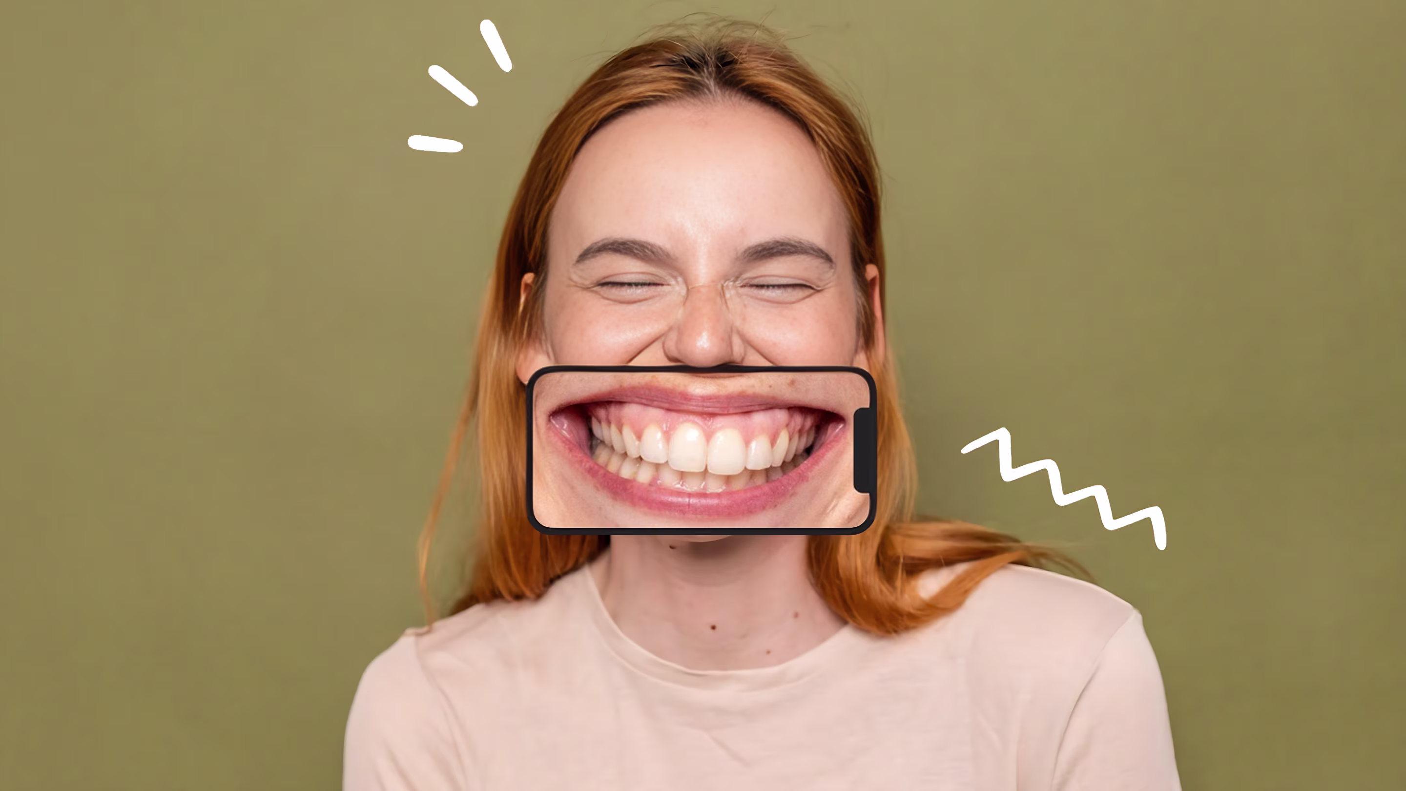 Patient holding phone showing dental care at home