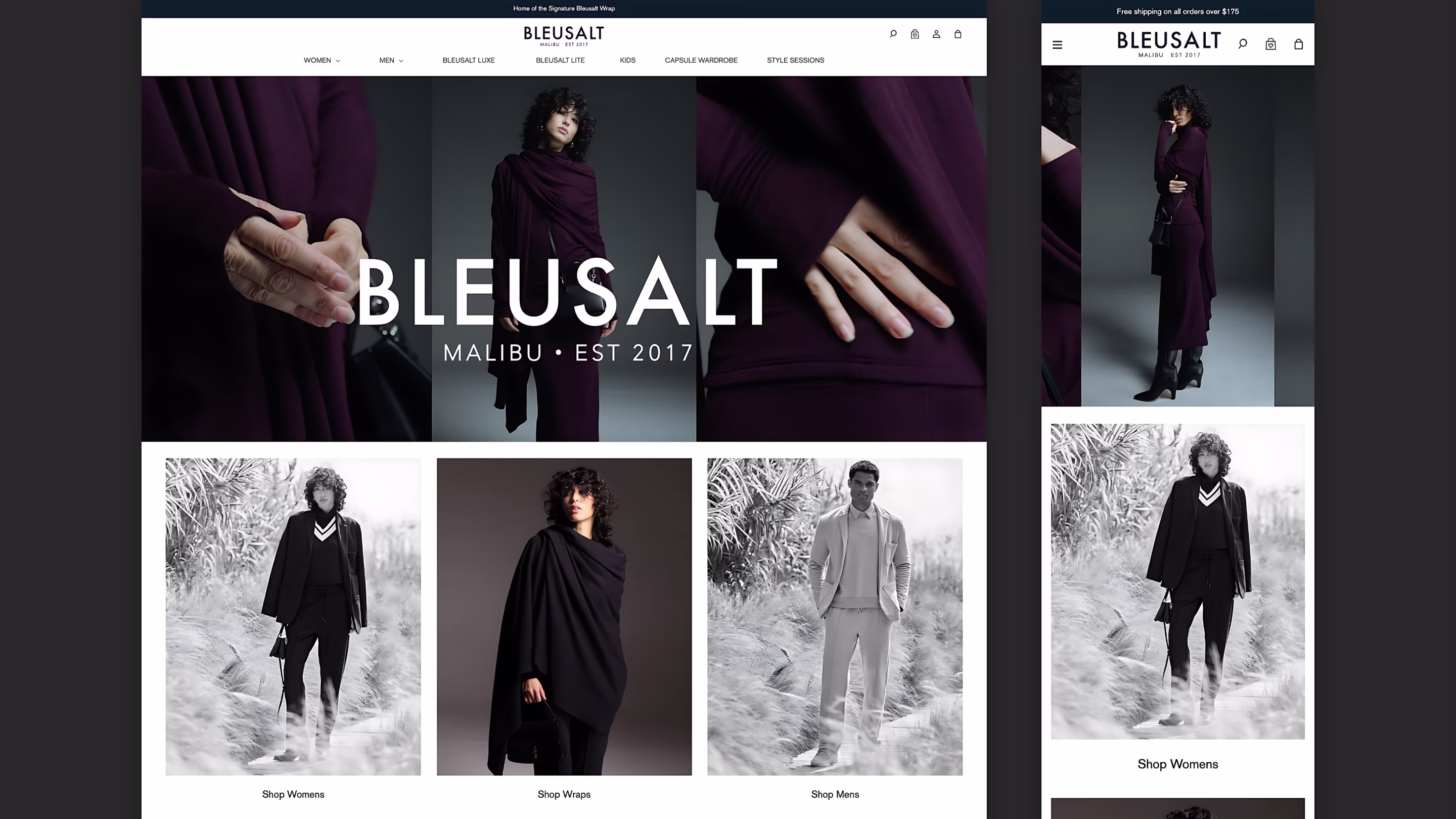Bleusalt homepage on desktop and mobile with category grid