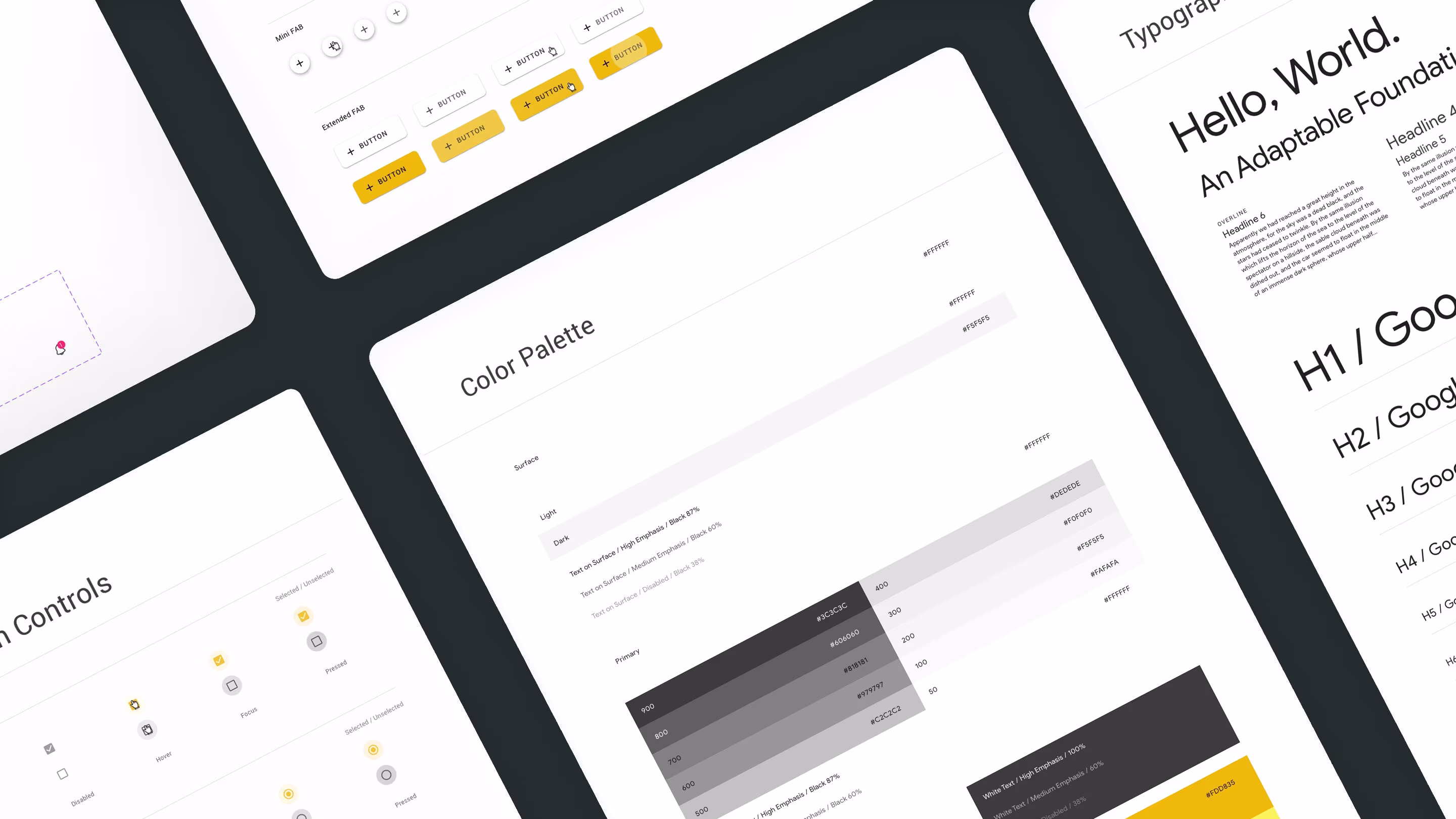Material design system with colour, typography, and components