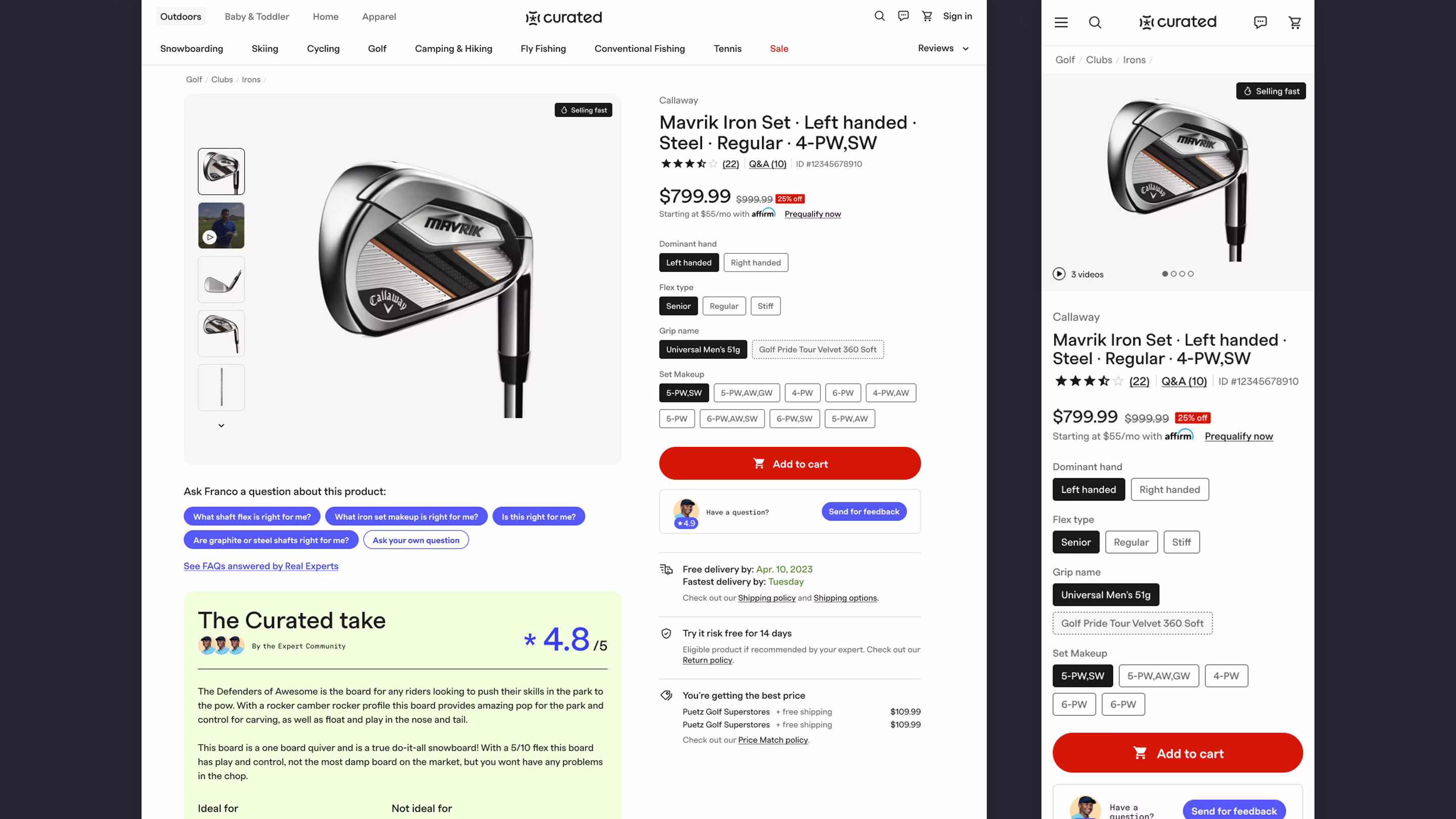 Product page with The Curated take expert review