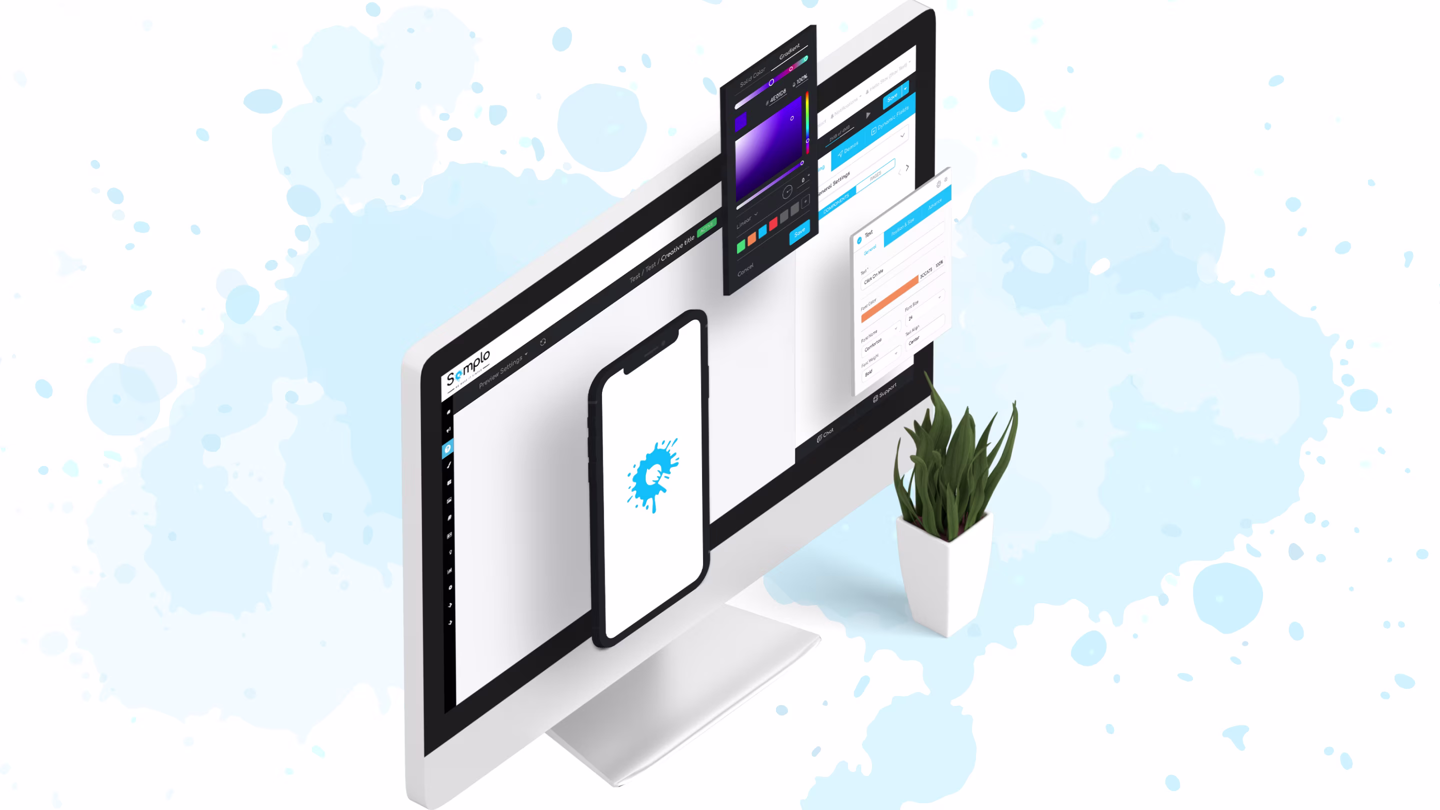 Somplo Creative Studio on desktop with brand color and text panels