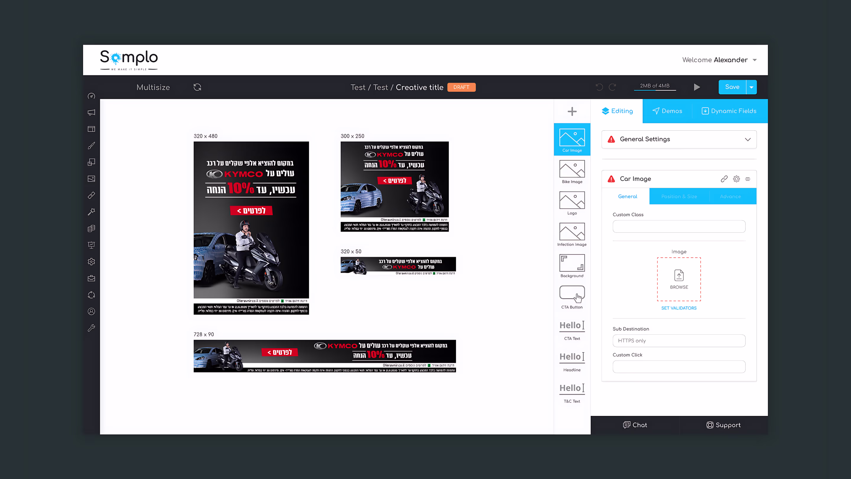 Multisize banner editor with four ad formats side by side