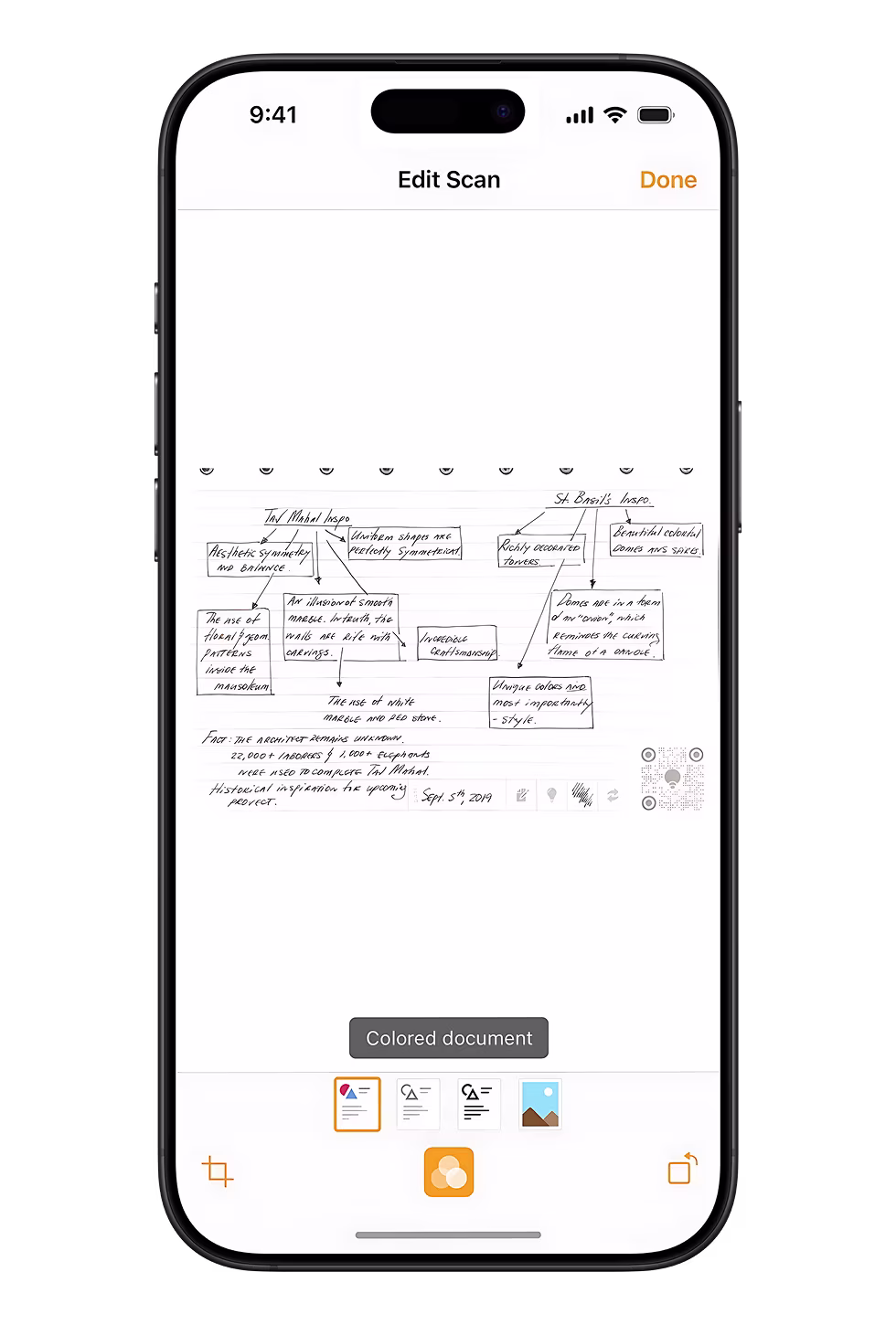 Document scan editing with color filters