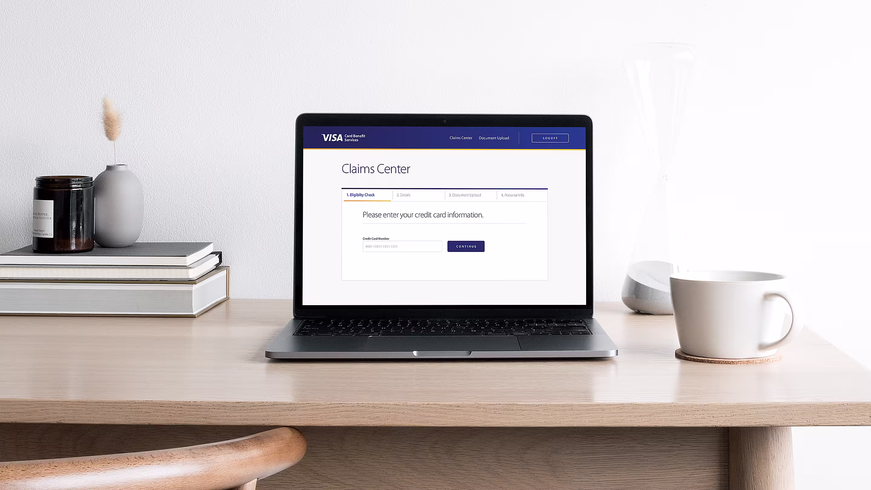 Claims flow eligibility check with progress stepper